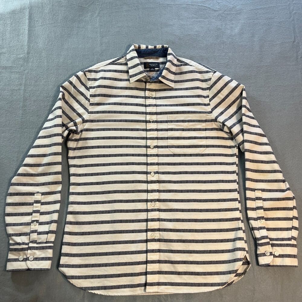 Wallin & Bros Mens Striped Nautical Button Down Shirt Medium Blue Cream Casual
